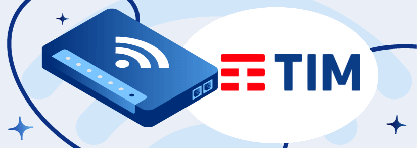 logomarca da TIM com um fundo branco e o desenho de um roteador em imagem com um fundo azul
